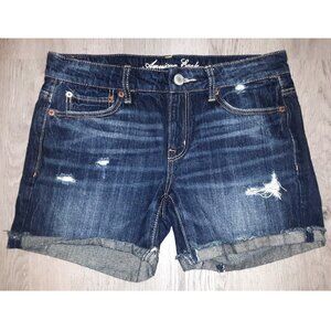 American Eagle Outfitters Jean Shorts Size 4 Distressed Denim Ripped Dark Wash